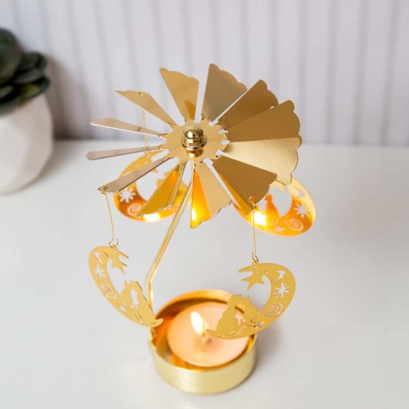 Boho Gold Tone Moon & Cat Candle Holder - Picture 2 of 6